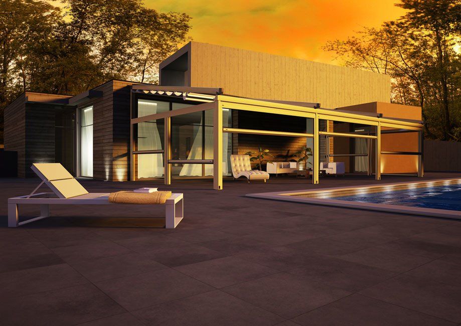 rendering di una gazebo con pergotenda motorizzata
