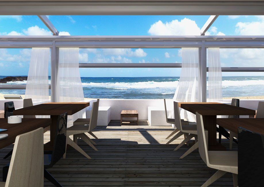 veranda in riva al mare con pergotenda