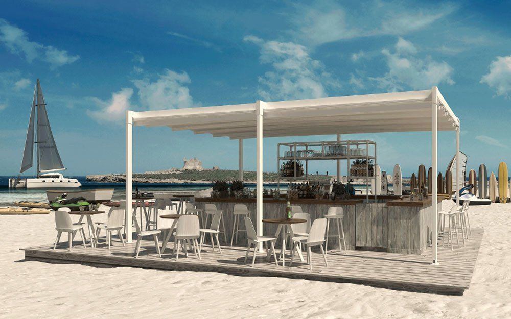 pergotenda per bar di uno stabilimento balneare