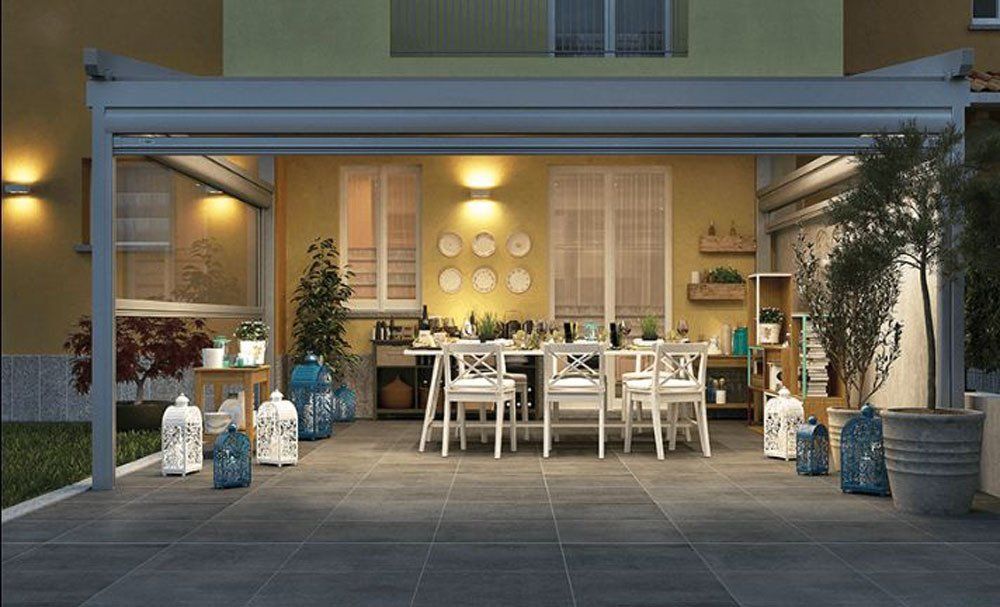 render di gazebo con pergotenda da giardino