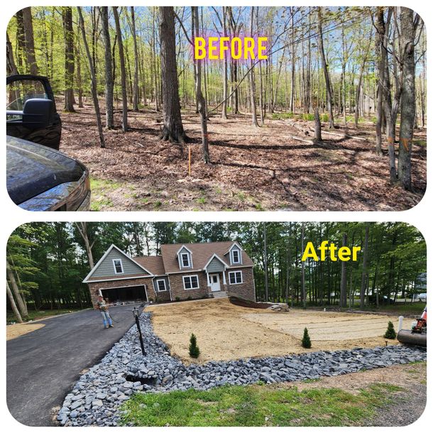 Before and after: wooded lot cleared and developed into a new home site. Eagle rock 