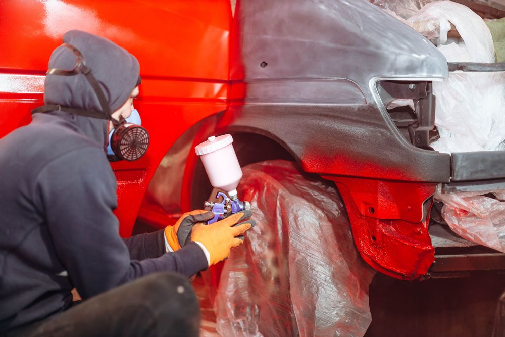 Truck Painting In Red — Panel Beater In Goondi, QLD