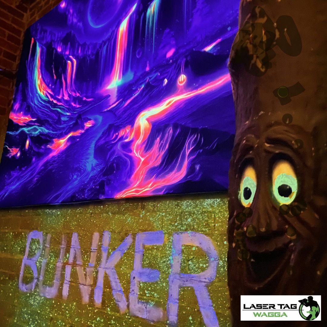 A Glow In The Dark Sign That Says Bunker For Laser Tag  — Laser Tag Wagga In Wagga Wagga, NSW