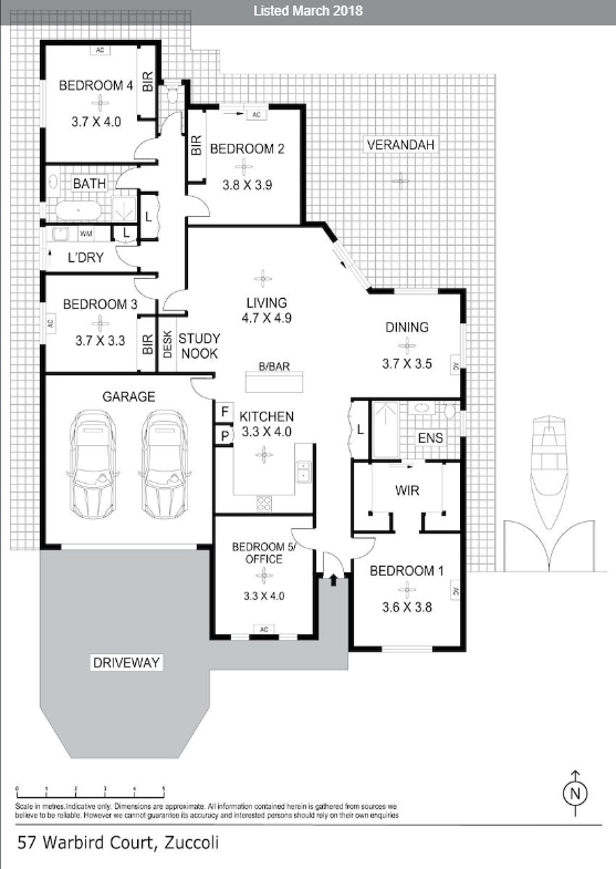 Floor plan of a house with four bedrooms, a garage, kitchen, and living areas — AKW Builders Pty Ltd In Leanyer, NT