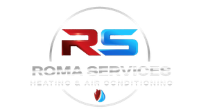 Logo for Roma Services Heating & Air Conditioning featuring a stylized red and blue "RS" inside a circle.