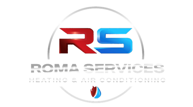 Logo for Roma Services Heating & Air Conditioning featuring a stylized red and blue "RS" inside a circle.