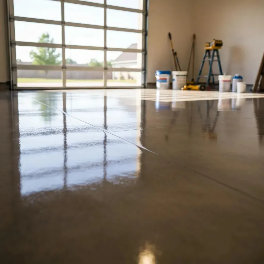 Epoxy and polyaspartic garage floor coating in New Jersey installed by StoneCraft, showing durable