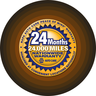 NAPA Auto Care warranty badge: 24-month/24,000-mile nationwide warranty, honored at convenient locations. | Rocky Mountain Car Care