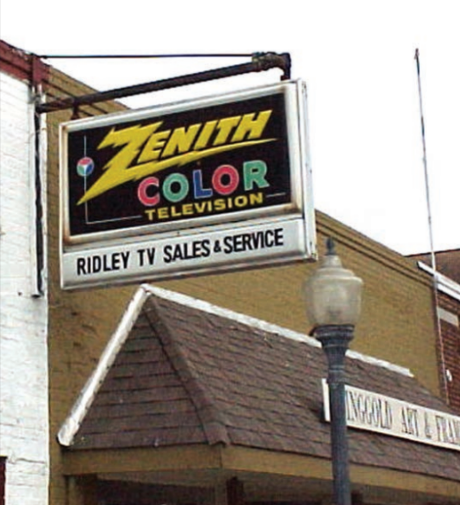 Sign for a Zenith Color Television store,