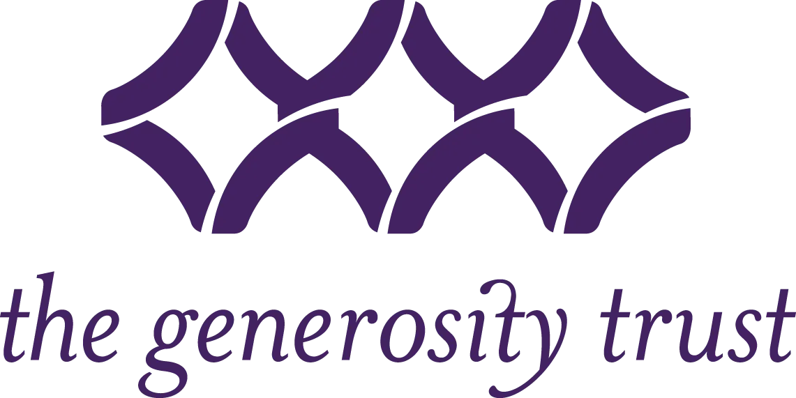 Logo of the Generosity Trust, featuring a purple interlocking pattern above the organization's name in lowercase.