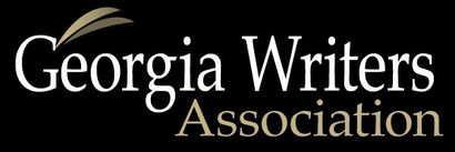 Logo for the Georgia Writers Association, featuring text on a black background with a stylized gold leaf design.
