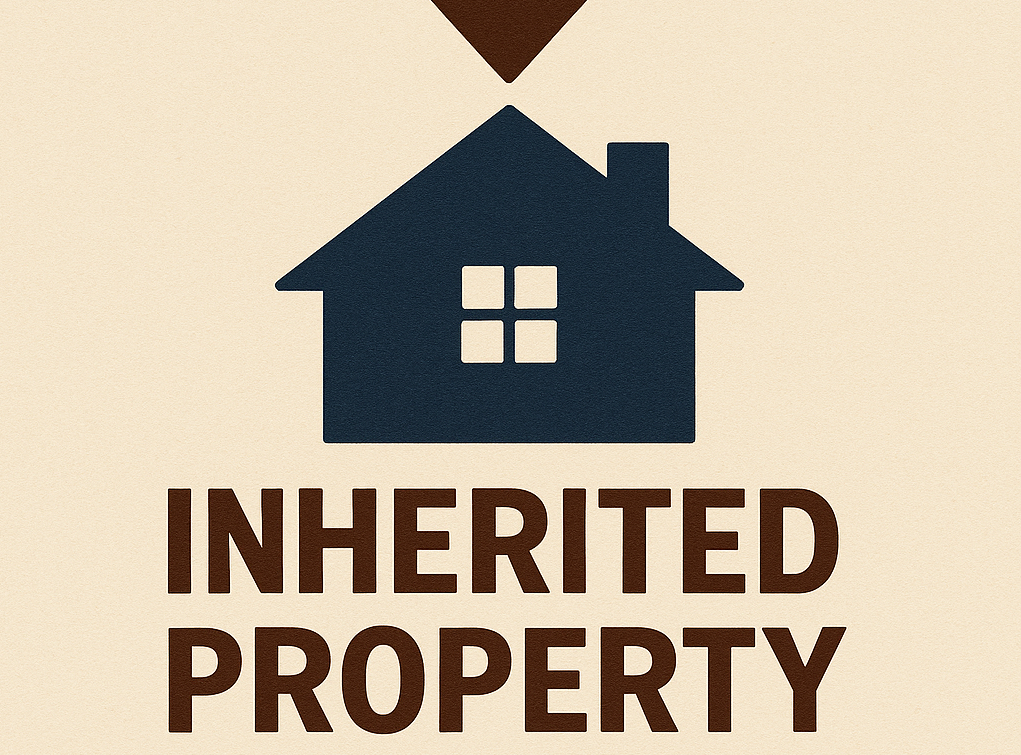 A sign that says inherited property with a house on it