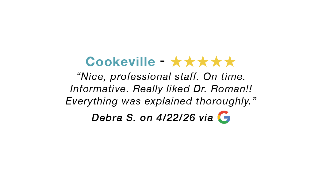 Cookeville Tenn allergy five-star review. Nice, professional staff. On time, informative. Dr. Rohman explained thoroughly.