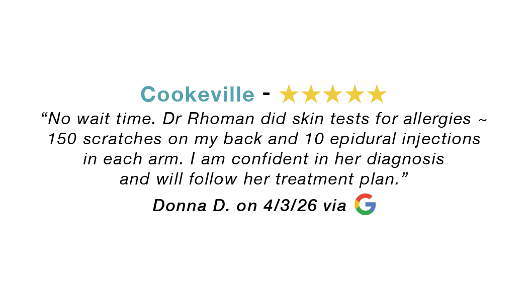 Five-star review. No wait time. Dr. Rohman did skin tests. I was confident in her diagnosis.
