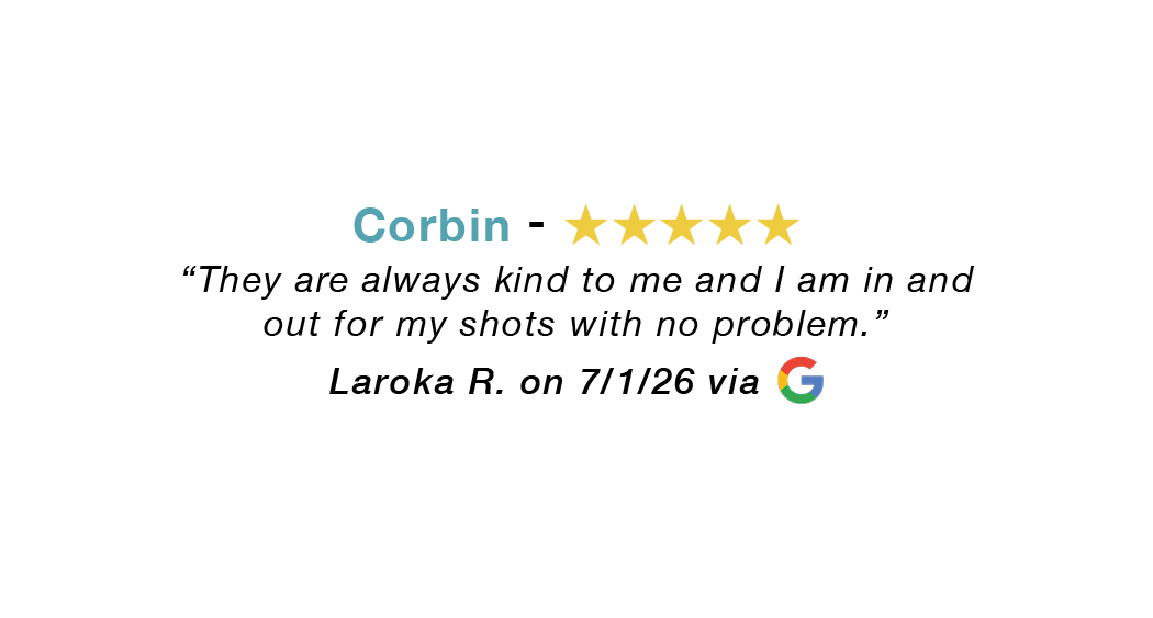 5-star Google review for our Corbin KY allergy clinic: Always kind and in and out for shots with no problem.