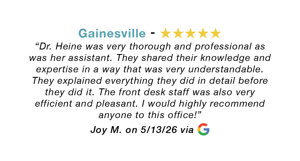 5-star Google review for our Gainesville allergy clinic: Dr. Heine was very thorough and professional as was her assistant. They explained everything in detail. The front desk staff was also very efficient and pleasant. I would highly recommend this office