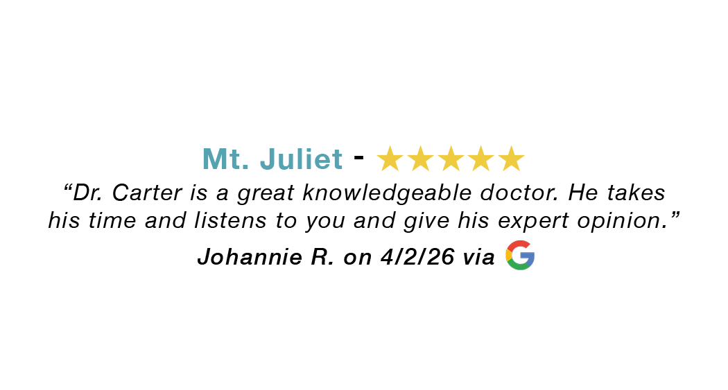 Mt. Juliet Tennessee allergy clinic five-star review. Dr. Carter is a great knowledgable doctor. He takes his time.