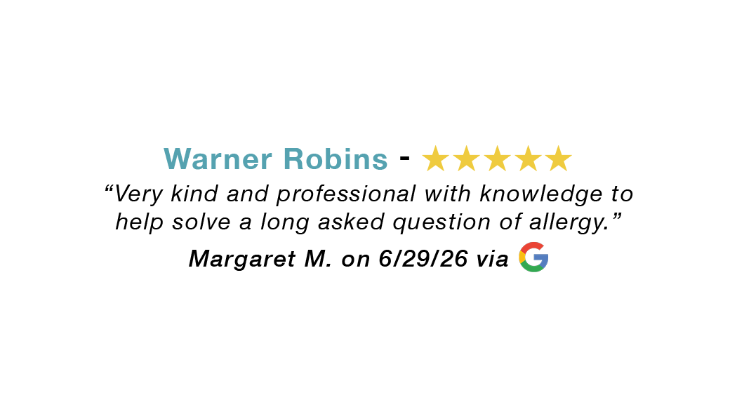 5-star Google review for our Warner Robins  allergy clinic: Very kind, professional, knowledgeable.