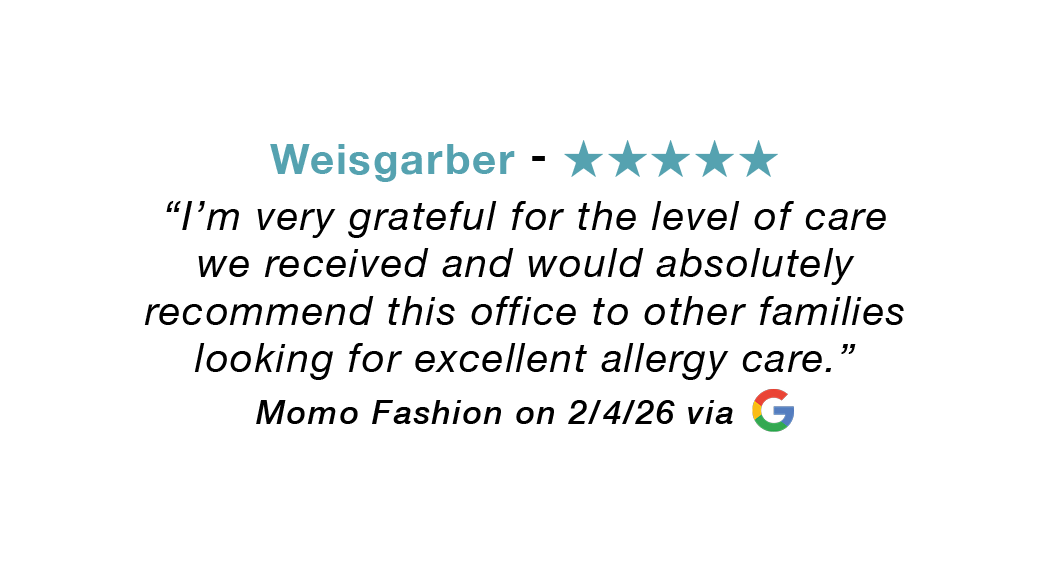 Review from about Weisgarber clinic, 5-star rating, recommends the office for excellent allergy care.