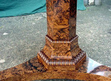 Walnut burl leg with carved detail