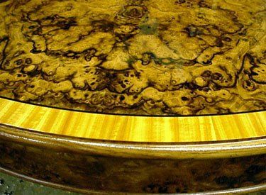 Walnut burl table top w/satinwood short grain border