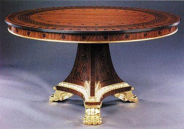 Ribbon striped Sapele center with black dyed Costello border and inlays with brass cast fittings