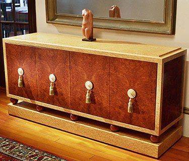 Sideboard Bird's Eye Maple and Eucalyptus Burl with Sycamore escutcheons. 72