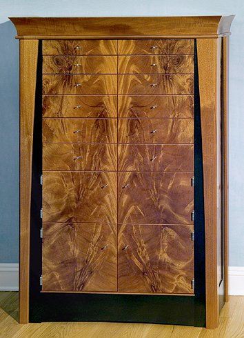 Swirl mahogany veneers, mahogany veneers and solids, ebonized mahogany; 16