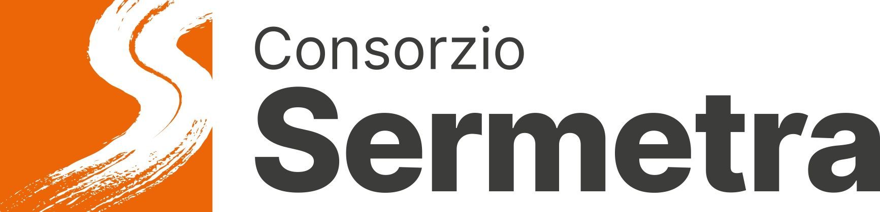 Logo del Consorzio Sermetra con una S stilizzata arancione e testo grigio su sfondo bianco.