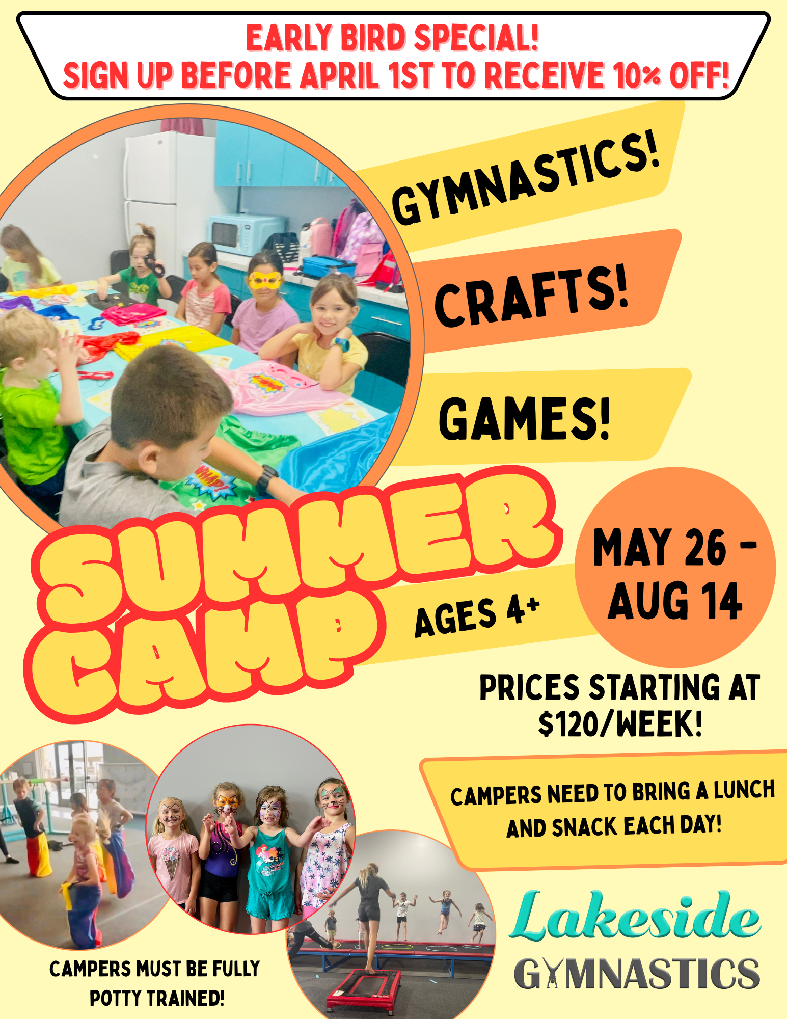 Lakeside Gymnastics Summer Camp Flyer