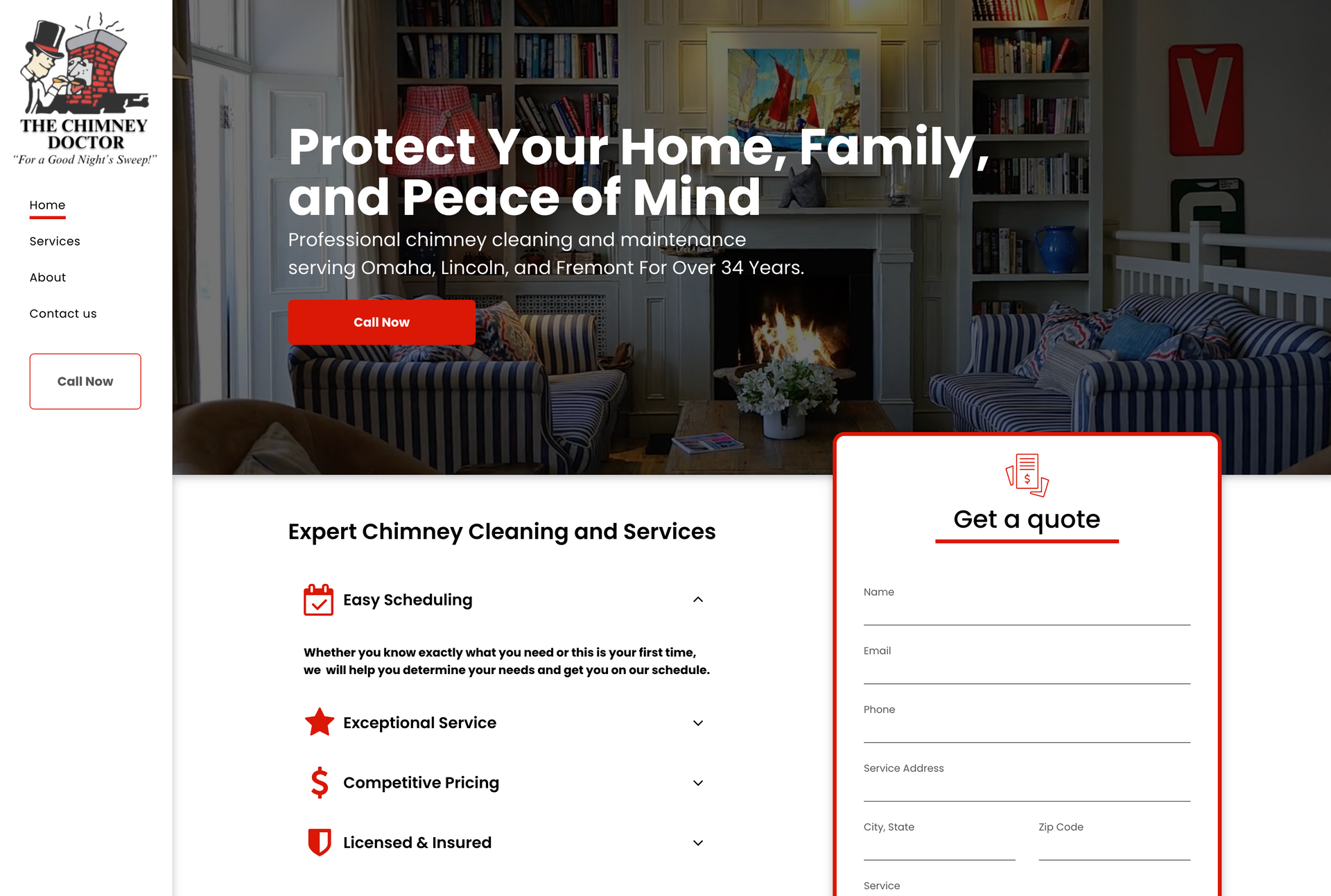 A screenshot of a website that says `` protect your home , family and peace of mind ''.