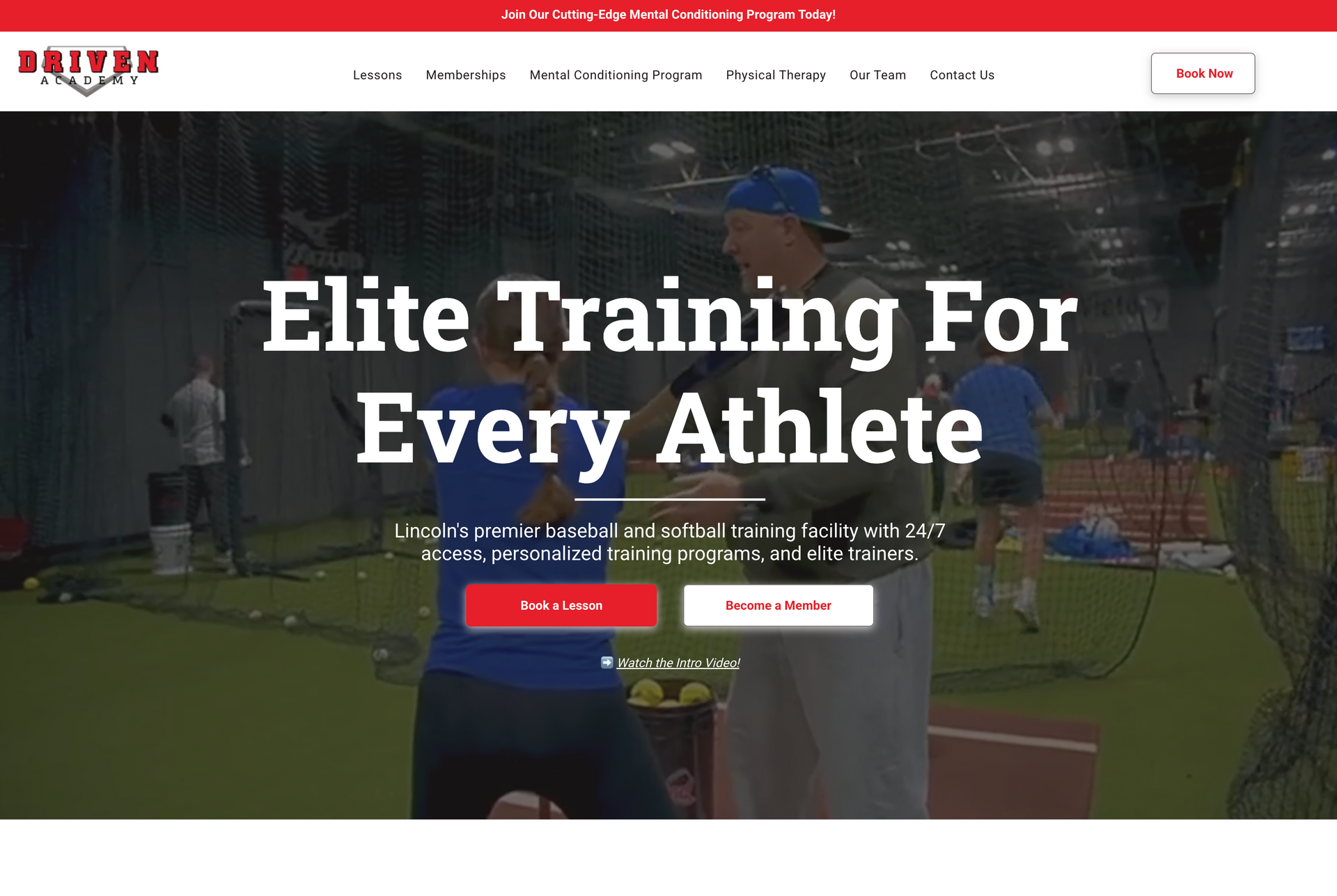 A screenshot of the website for elite training for every athlete.