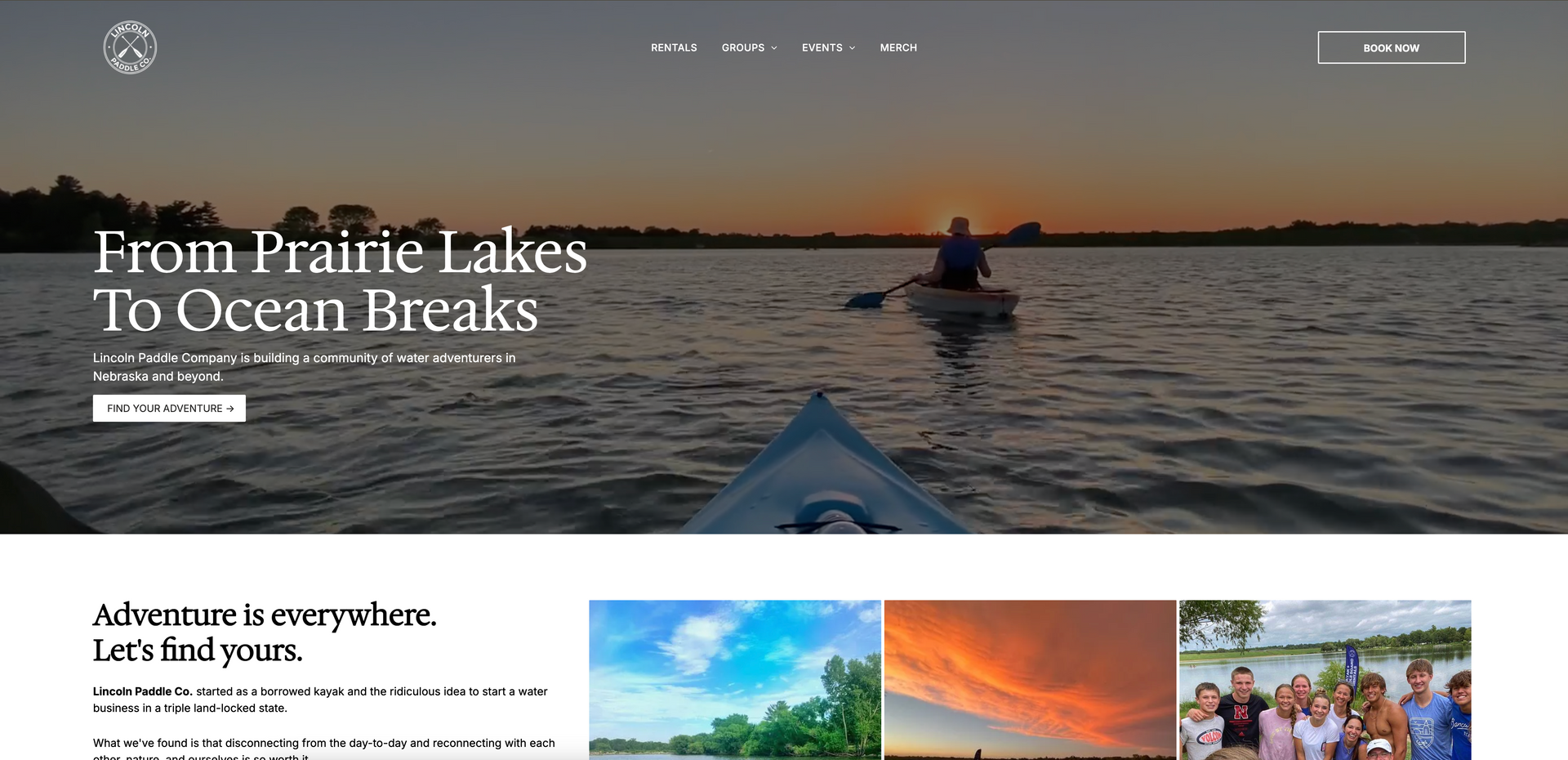 A screenshot of a website for prairie lakes to ocean breaks.