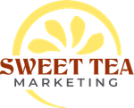 A logo for sweet tea marketing with a lemon slice