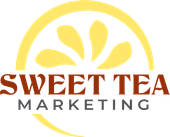 A logo for sweet tea marketing with a lemon slice