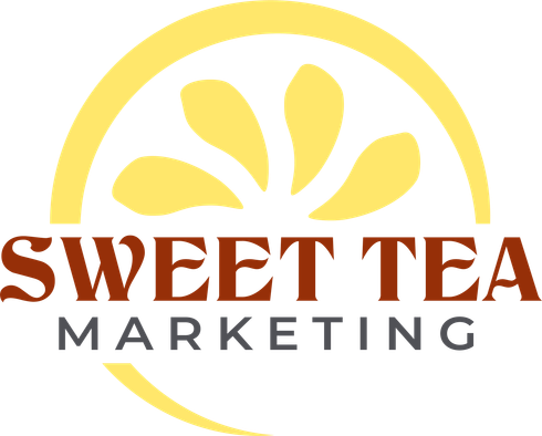 A logo for sweet tea marketing with a lemon slice