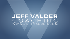 A logo for jeff valder coaching with a blue background
