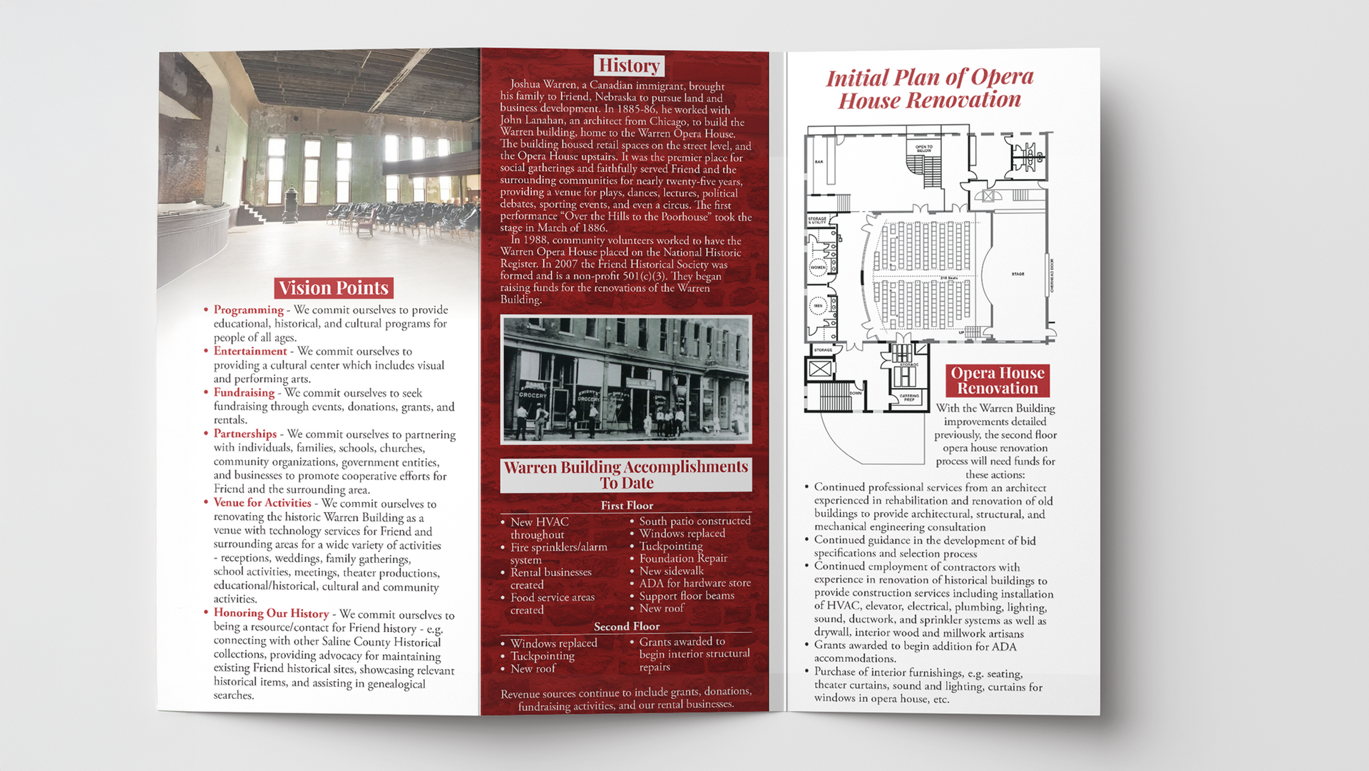 A brochure with a picture of a building and a floor plan.