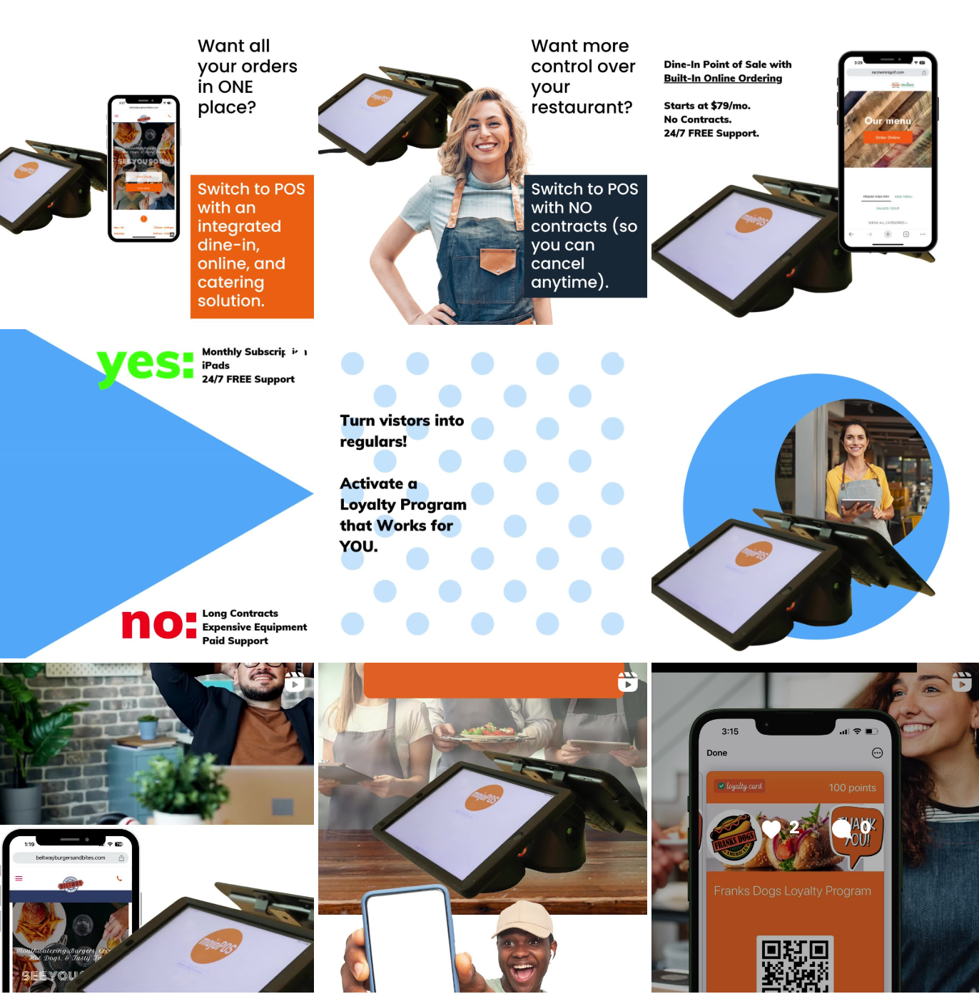 A collage of pictures shows a woman holding a cell phone