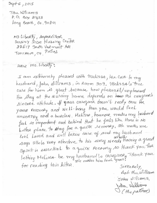 Testimonial 4 | Sunnyside Nursing and Post-Acute Care