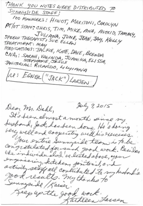 Testimonial 1 | Sunnyside Nursing and Post-Acute Care