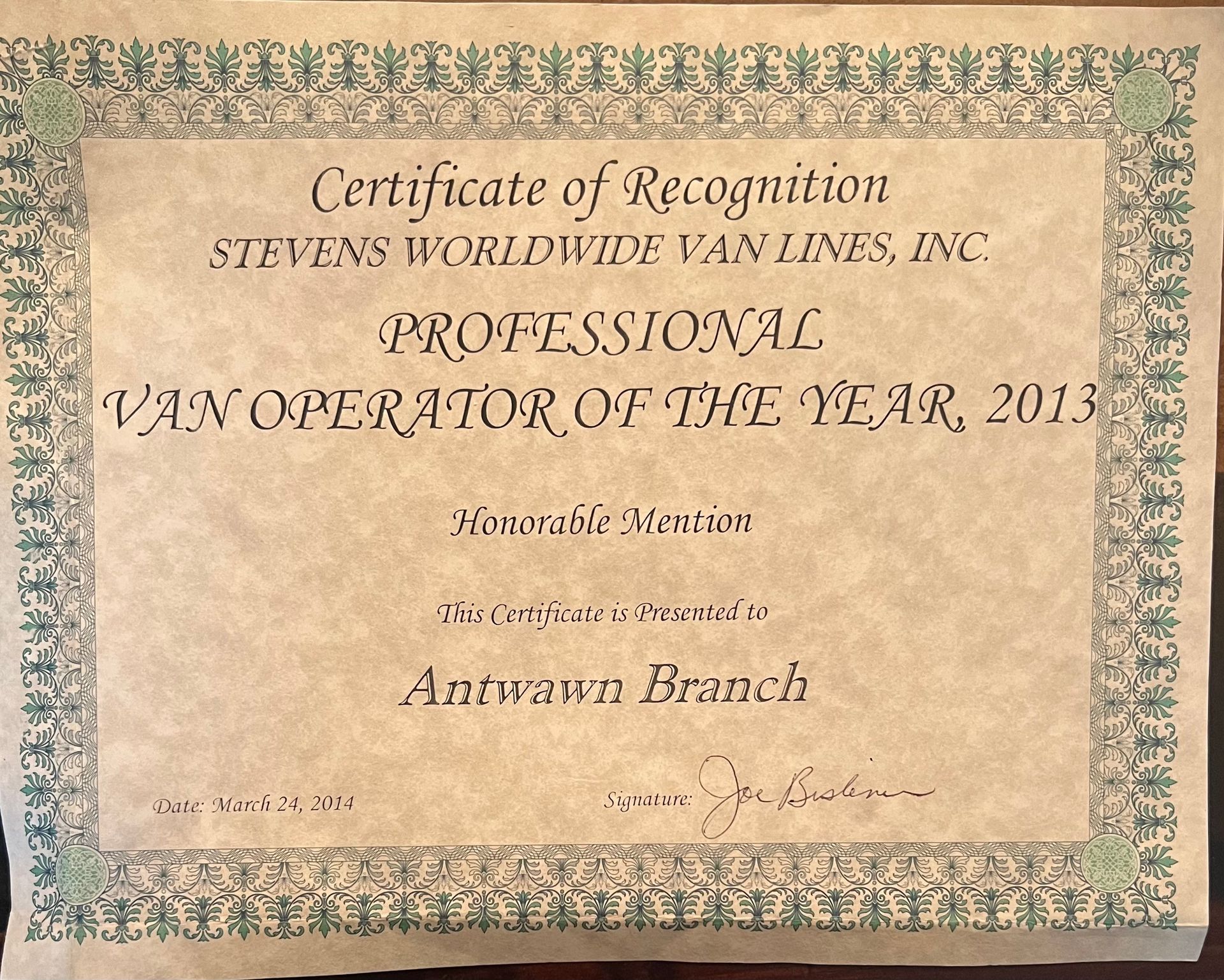 Handwritten note praising