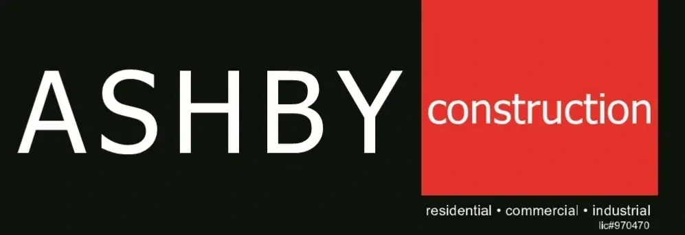 A black and red logo for ashby construction