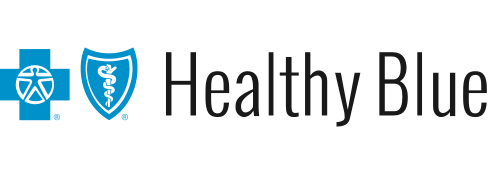 The logo for healthy blue is a blue cross with a medical symbol on it.