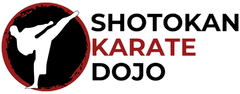 The logo for shotokan karate dojo shows a karate kick in a red circle.