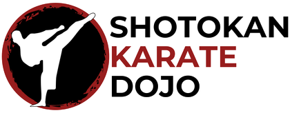 The logo for shotokan karate dojo shows a karate kick in a red circle.