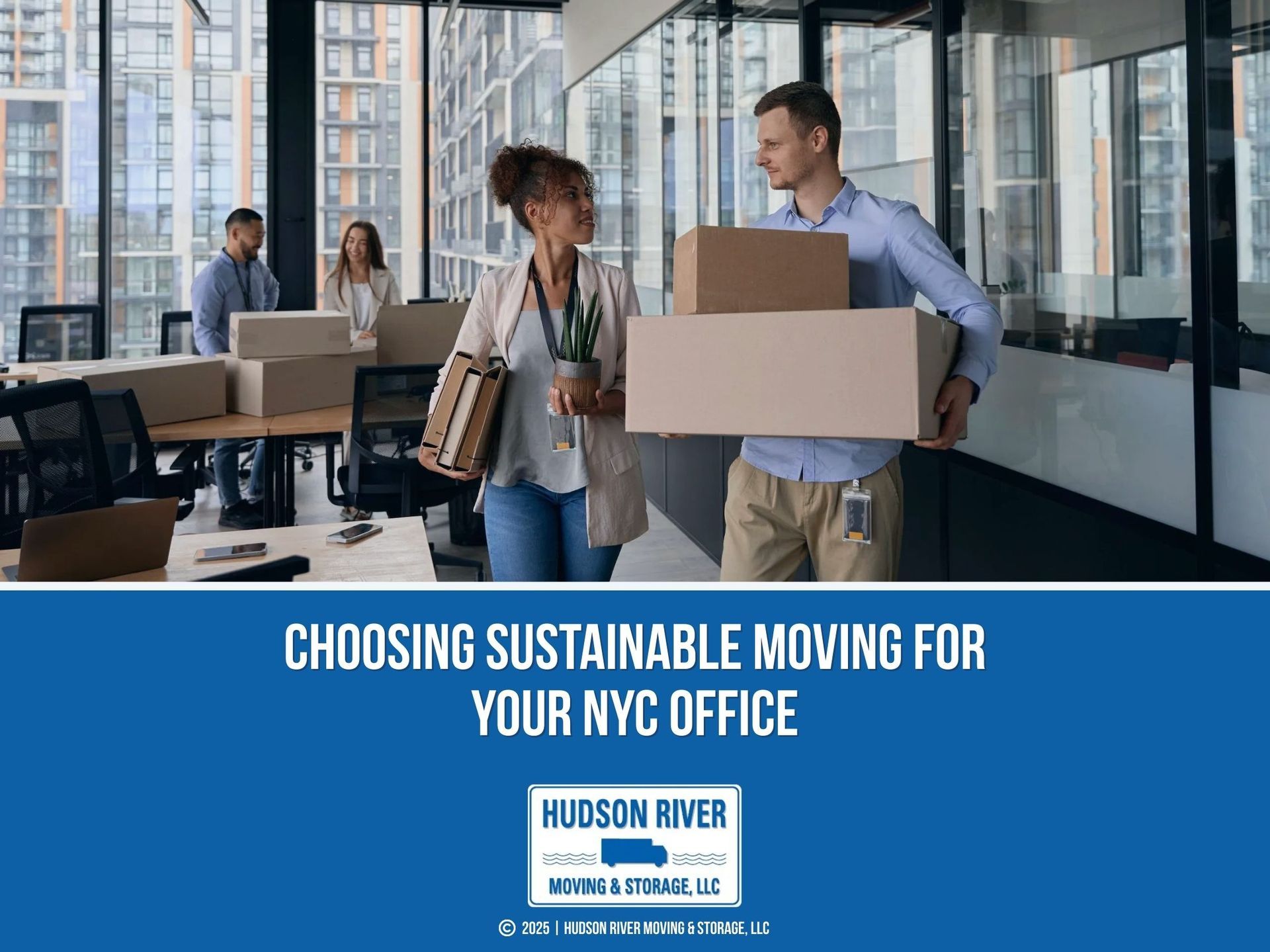 Office workers carrying boxes and personal items.