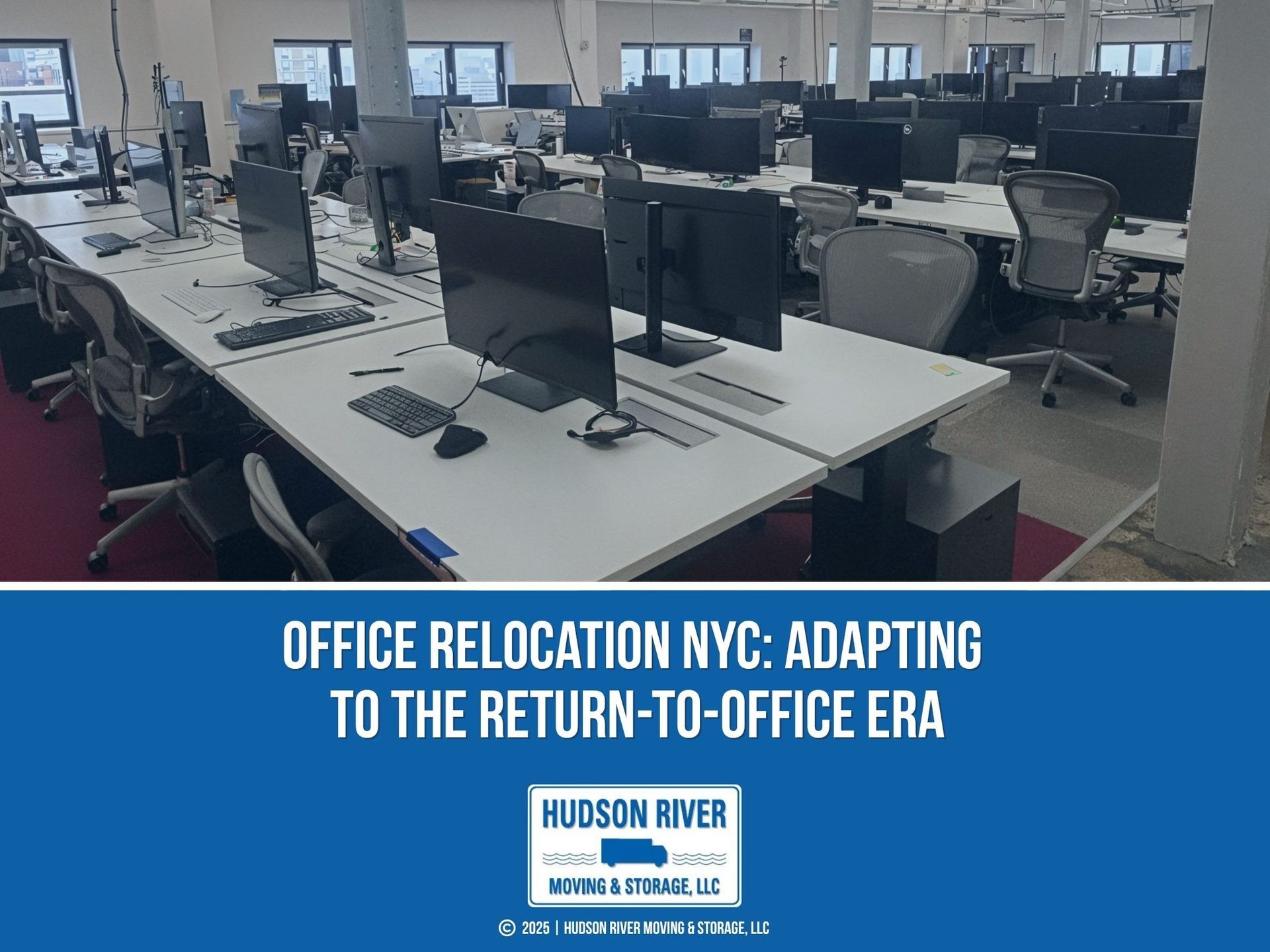 Feature_ A modern, open-plan office space with multiple workstations equipped with monitors and chai