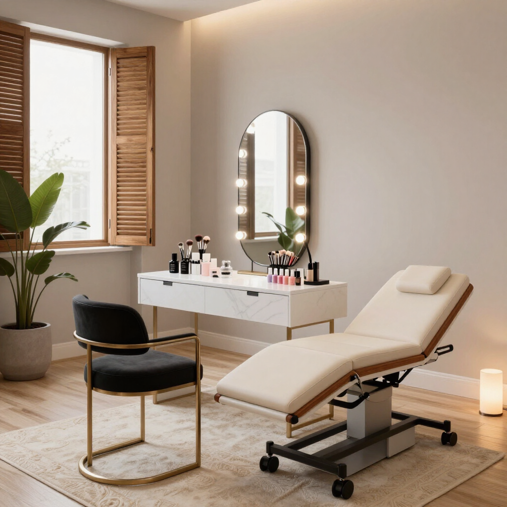 Area estetica con makeup, extension ciglia, smalto gel e solarium.