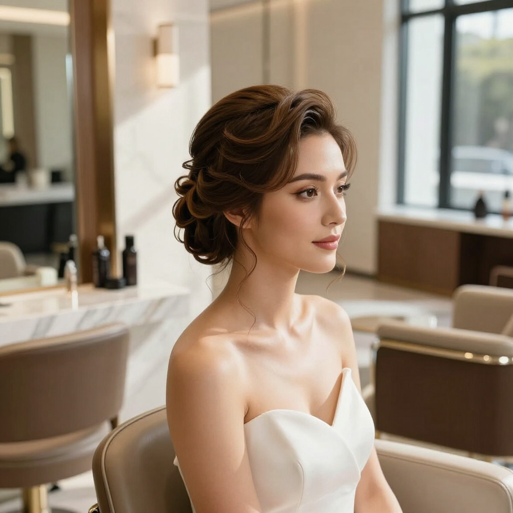 Acconciatura sposa elegante completata in salone professionale.